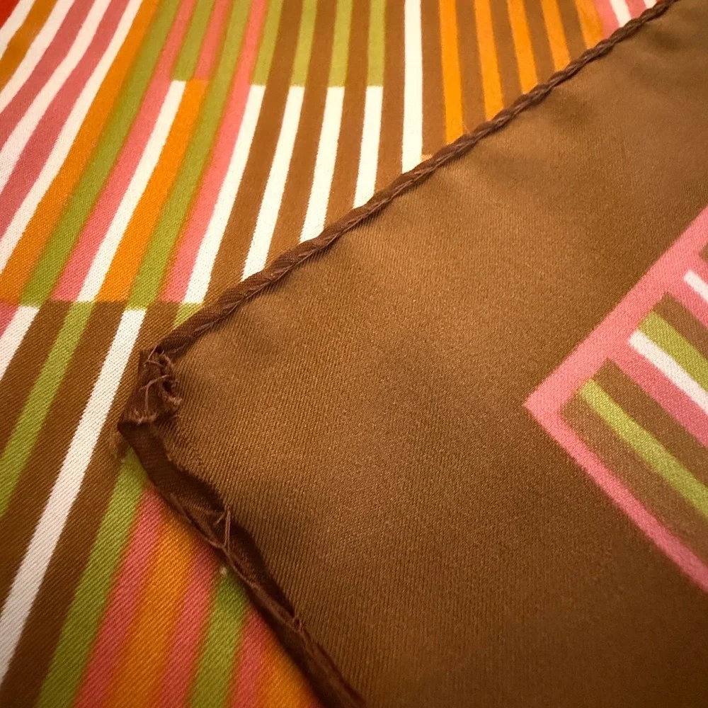 Vintage Made in Italy Striped Scarf Brown Orange Green‎ Pink Polyester 26x26